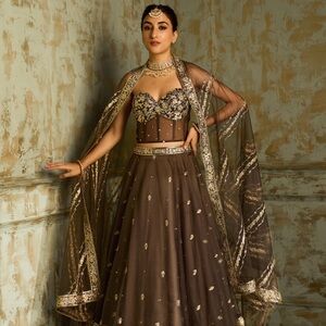 Dark Grey Embellished Corset Style Lehenga